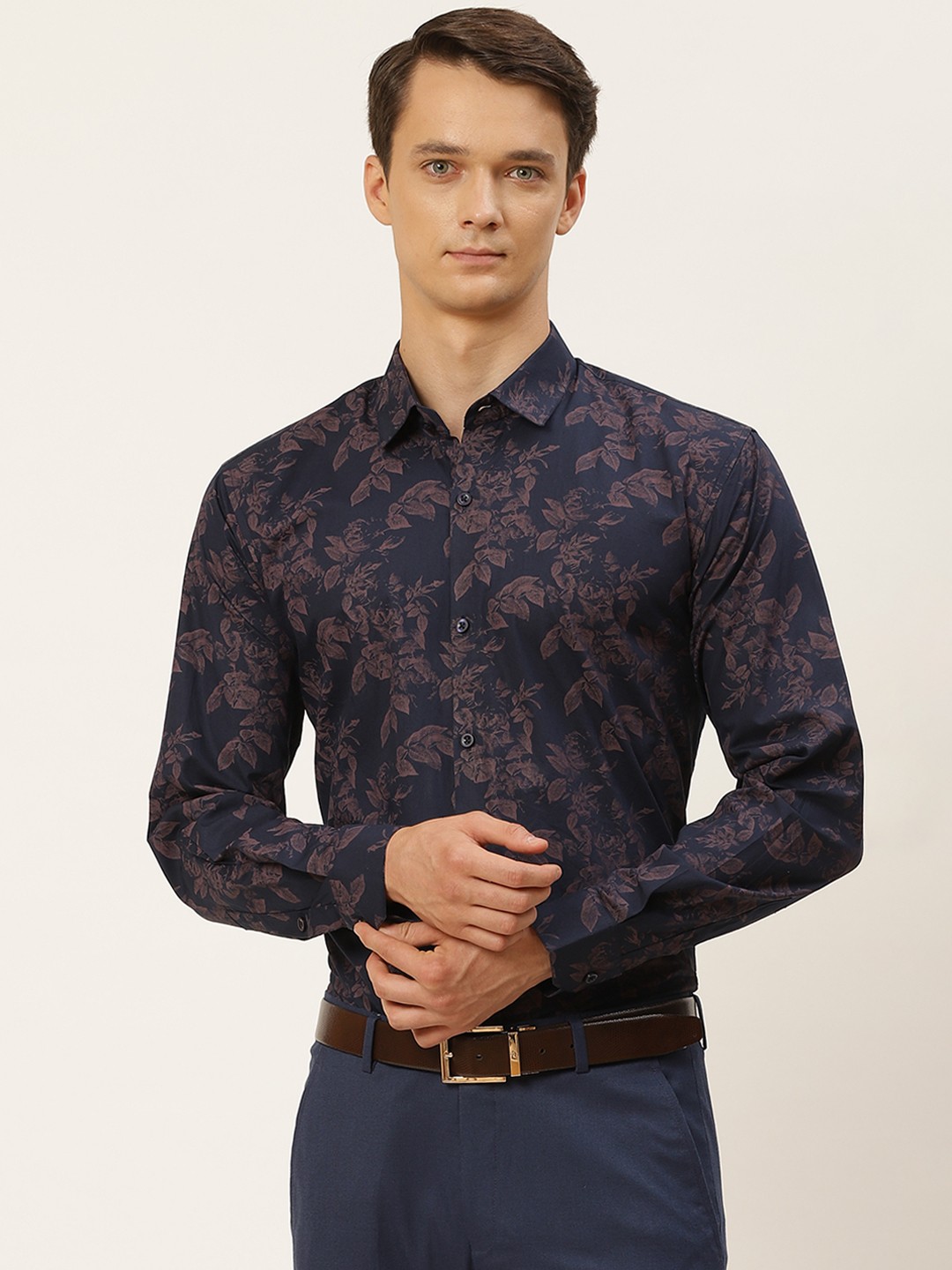 

SOJANYA Men Navy Blue Classic Regular Fit Printed Formal Shirt