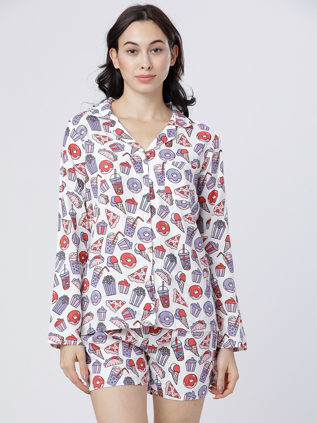 

Tokyo Talkies Women Pink & White Printed Night suit