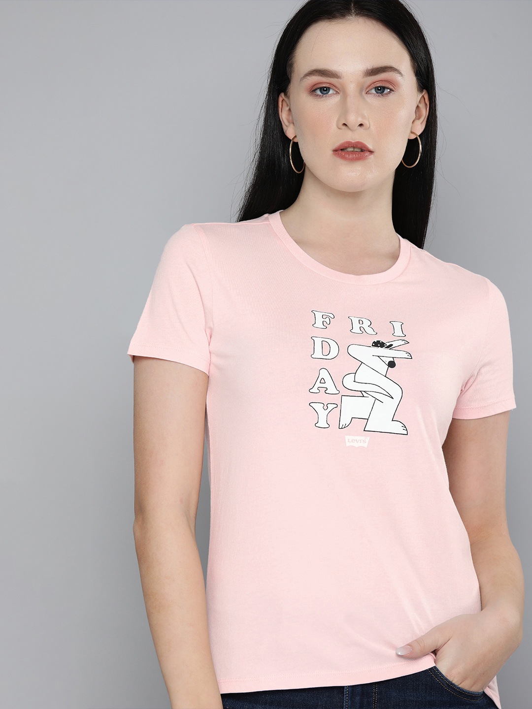 

Levis Women Pink Typography Printed Sustainable Pure Cotton T-shirt