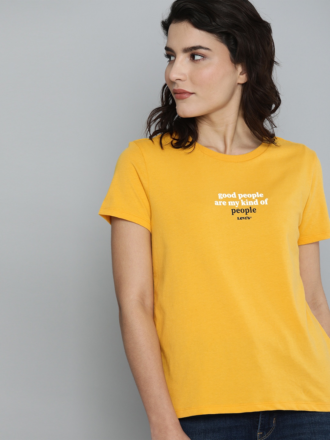 

Levis Women Yellow Typography Printed Sustainable Pure Cotton T-shirt