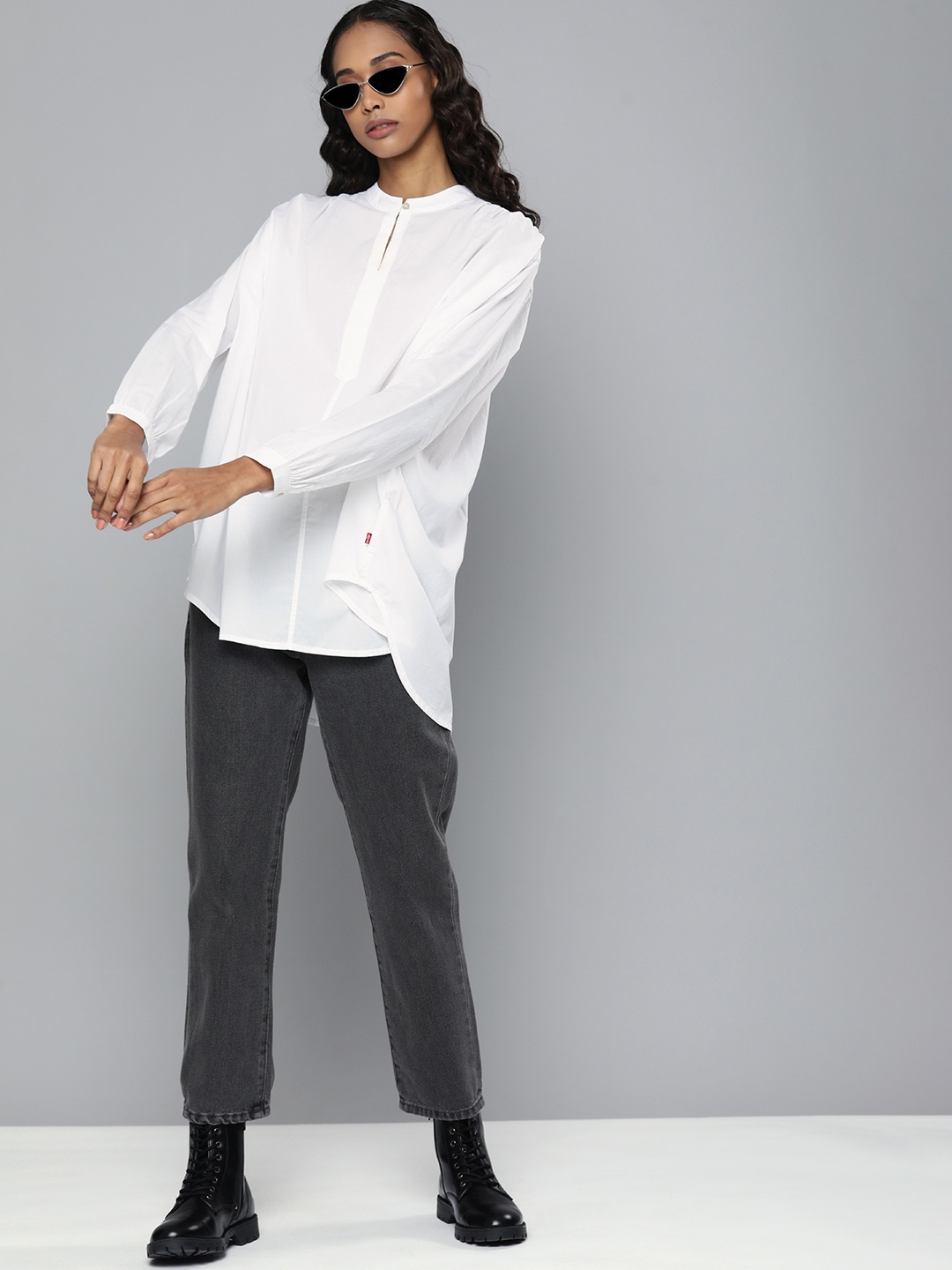 

Levis Women White Solid Puff Sleeves Pure Cotton Shirt Style Top