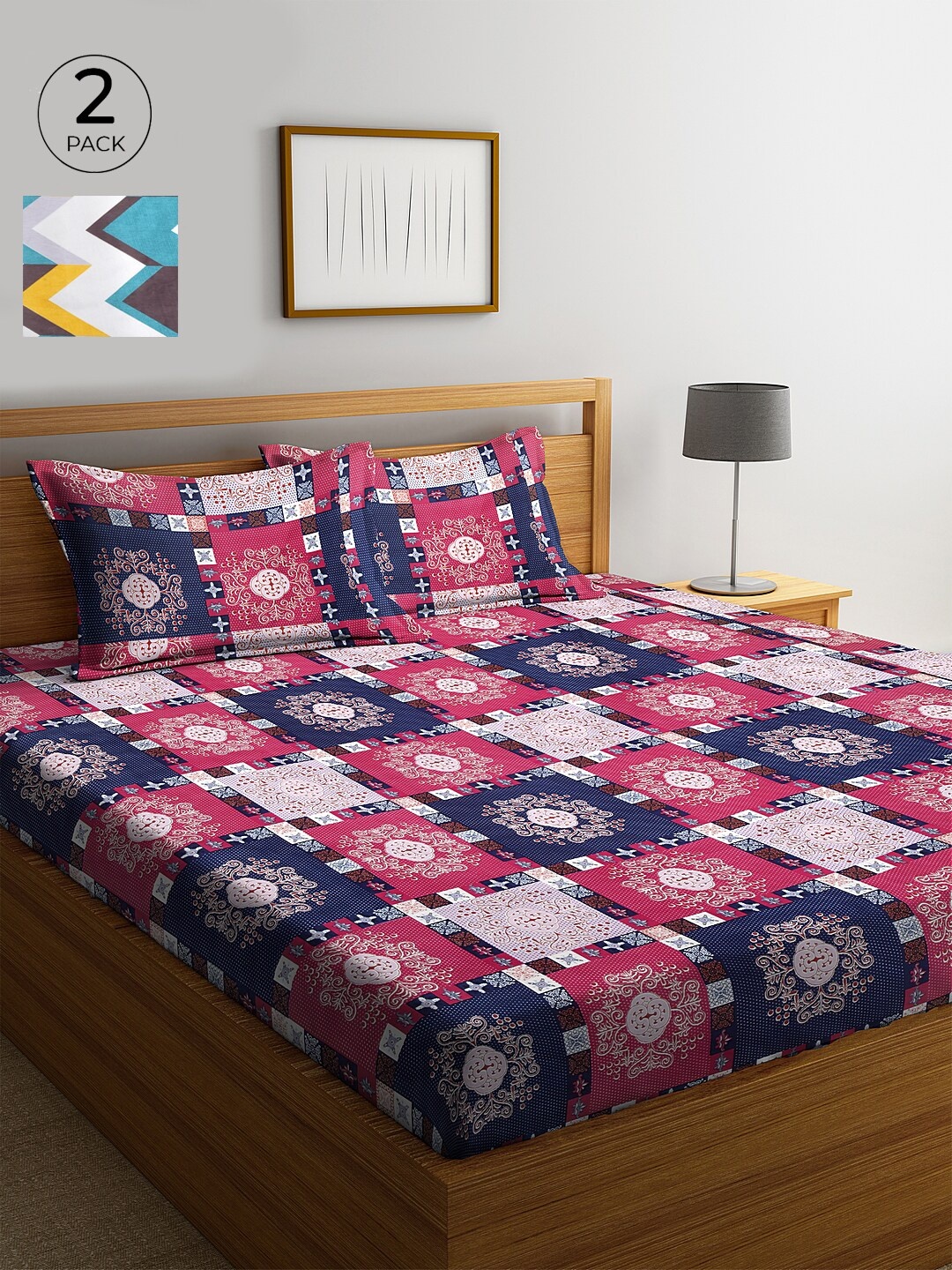 

KLOTTHE 210 TC Set of 2 Cotton King Bedsheet with 4 Pillow Covers, Multi