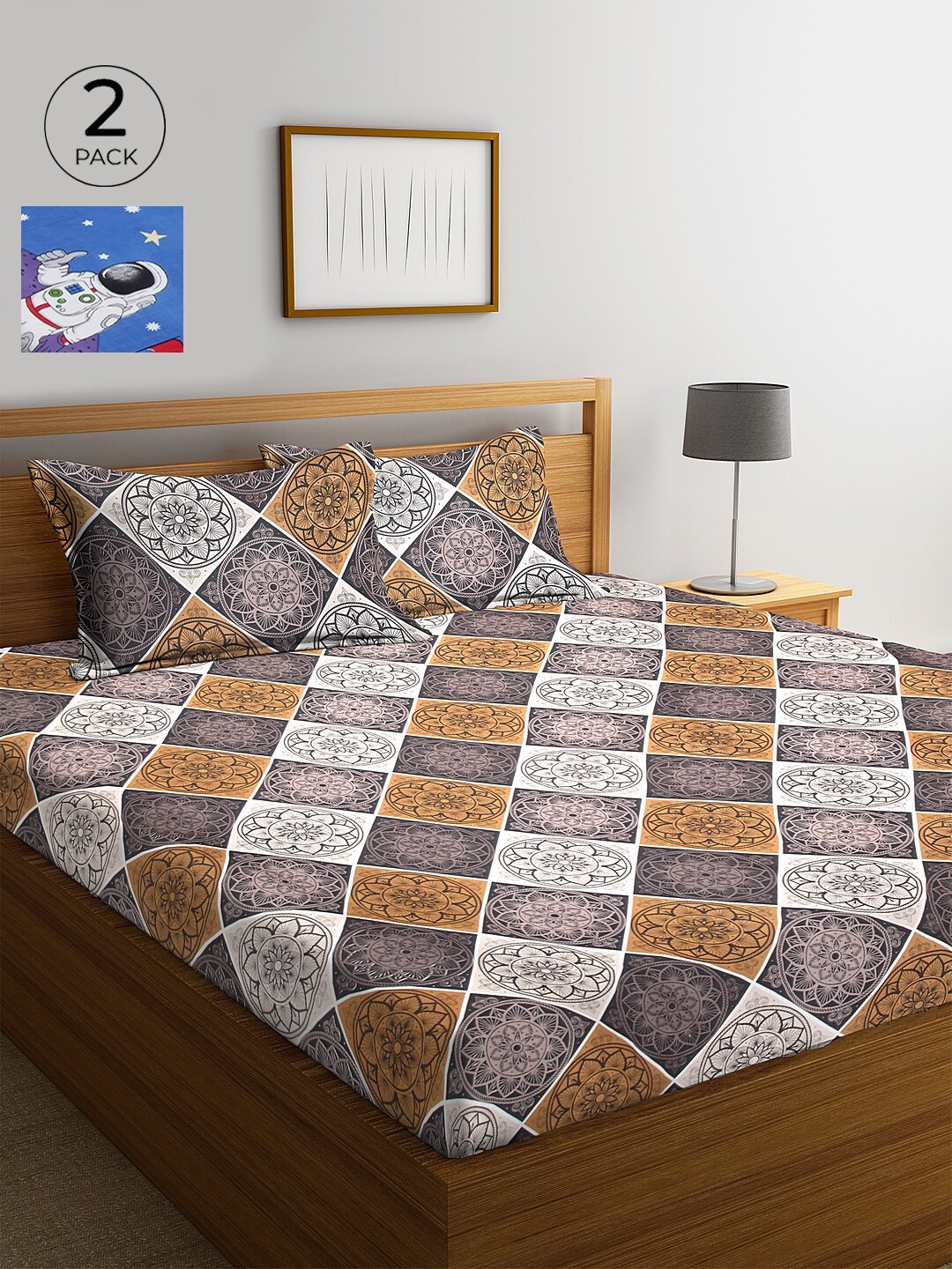 

KLOTTHE 210 TC Set of 2 Cotton King Bedsheet with 4 Pillow Covers, Blue