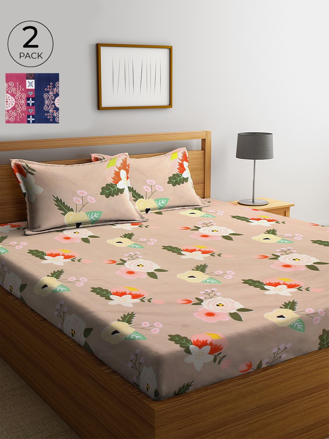 

KLOTTHE 210 TC Cotton 2 King Bedsheet with 4 Pillow Covers, Beige
