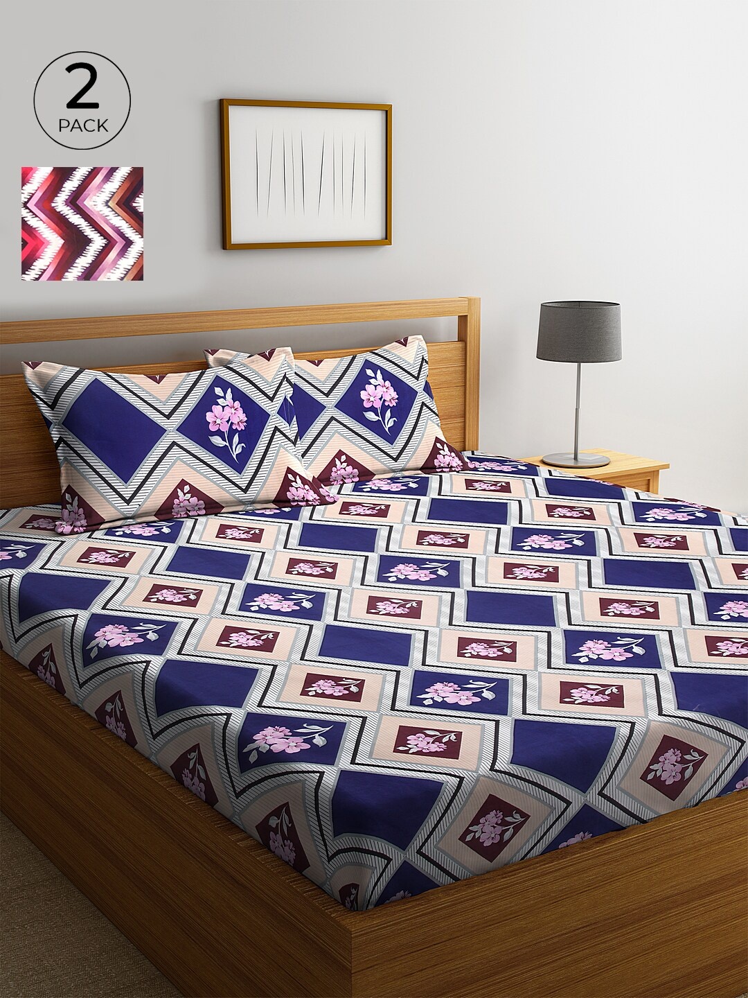 

KLOTTHE 210 TC Cotton 2 King Bedsheet with 4 Pillow Covers, Multi