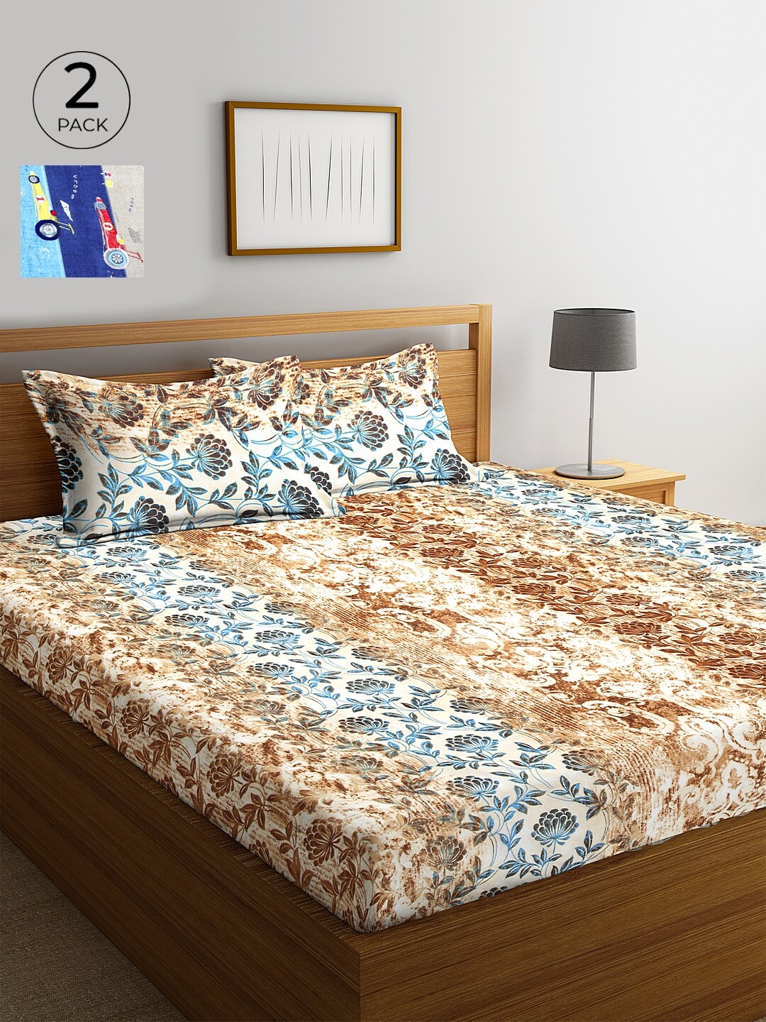 

KLOTTHE 300 TC Set of 2 King Bedsheet with 4 Pillow Covers, Blue