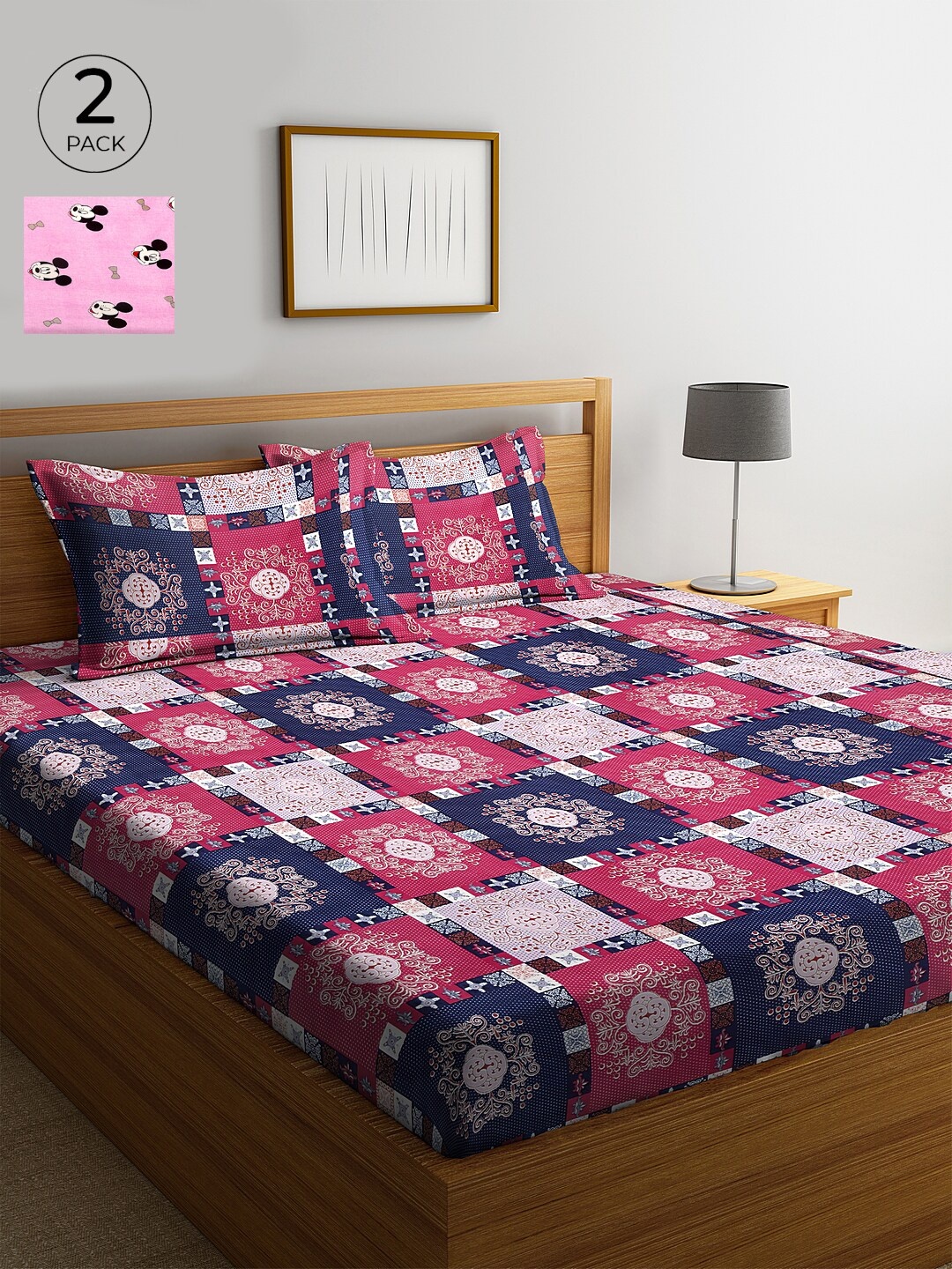 

KLOTTHE 210 TC Cotton 2 King Bedsheet with 4 Pillow Covers, Pink