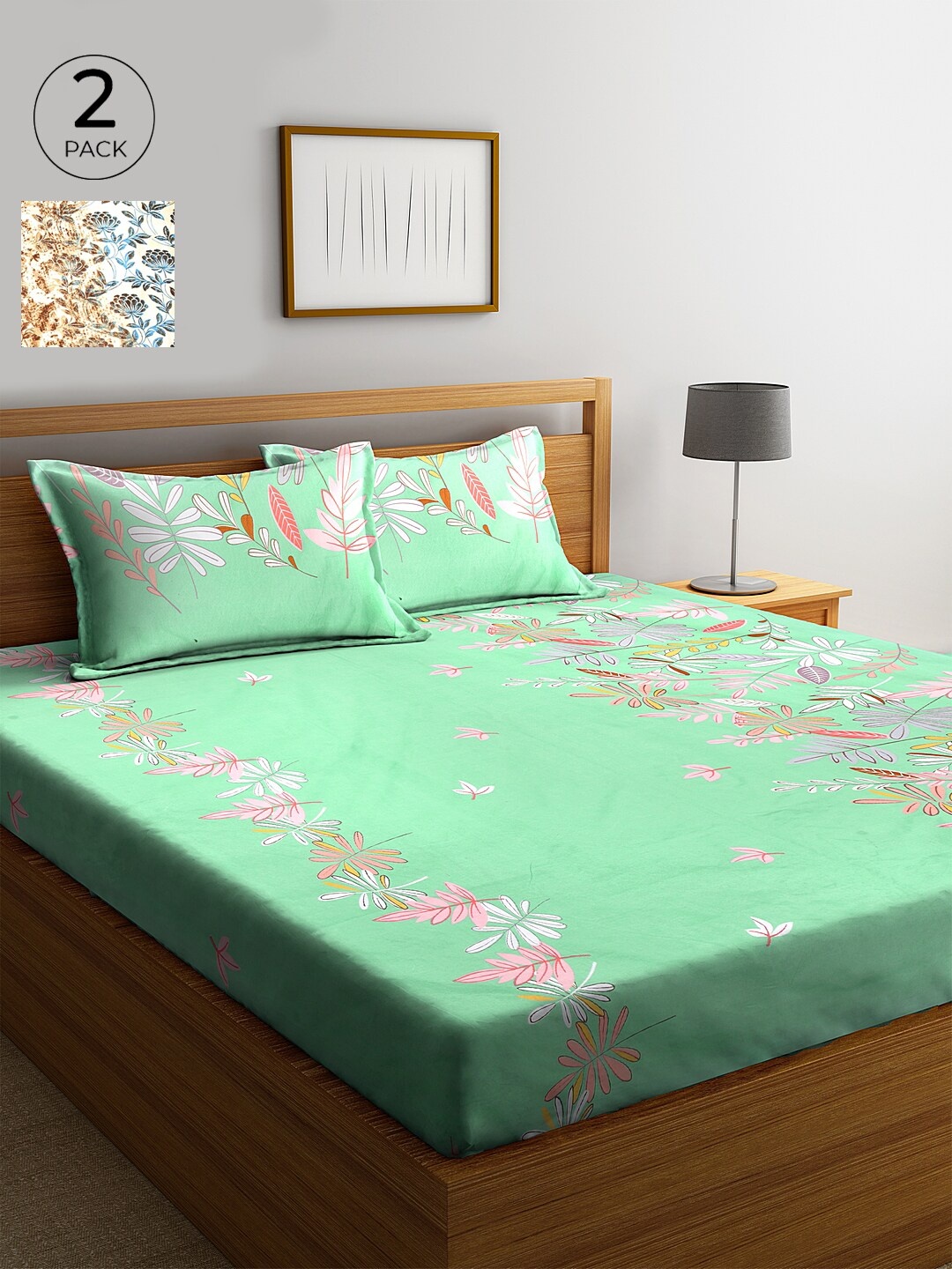 

KLOTTHE 210 TC Cotton 2 King Bedsheet with 4 Pillow Covers, Green