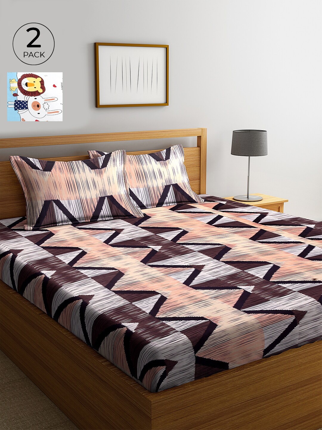 

KLOTTHE 210 TC Set of 2 Cotton King Bedsheet with 4 Pillow Covers, Brown