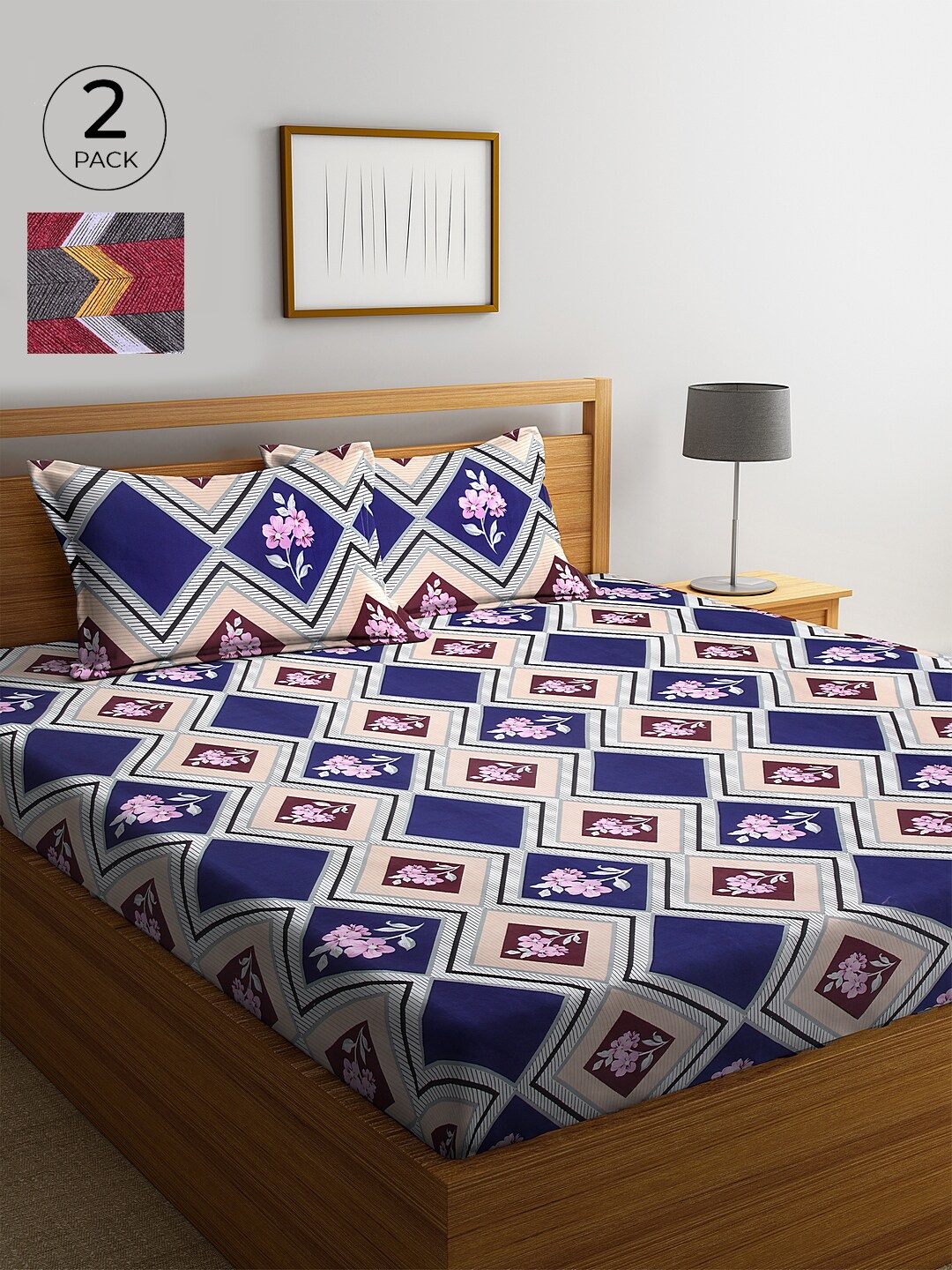 

KLOTTHE 210 TC Set of 2 Cotton King Bedsheet with 4 Pillow Covers, Multi