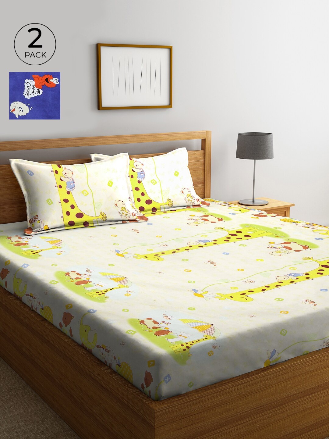 

KLOTTHE 210 TC Cotton 2 King Bedsheet with 4 Pillow Covers, Yellow