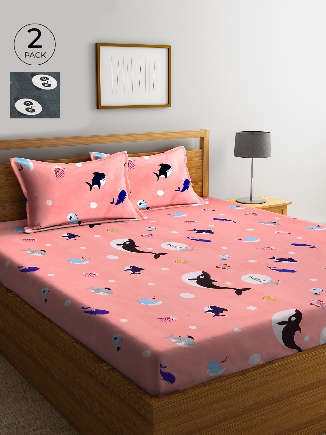 

KLOTTHE 210 TC Cotton 2 King Bedsheet with 4 Pillow Covers, Peach
