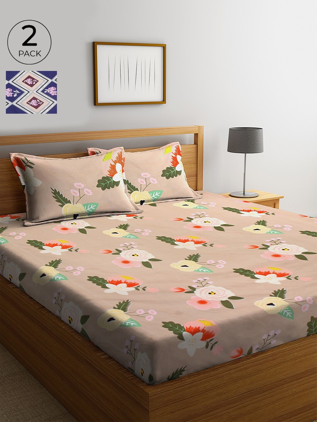 

KLOTTHE 210 TC Cotton 2 King Bedsheet with 4 Pillow Covers, Peach