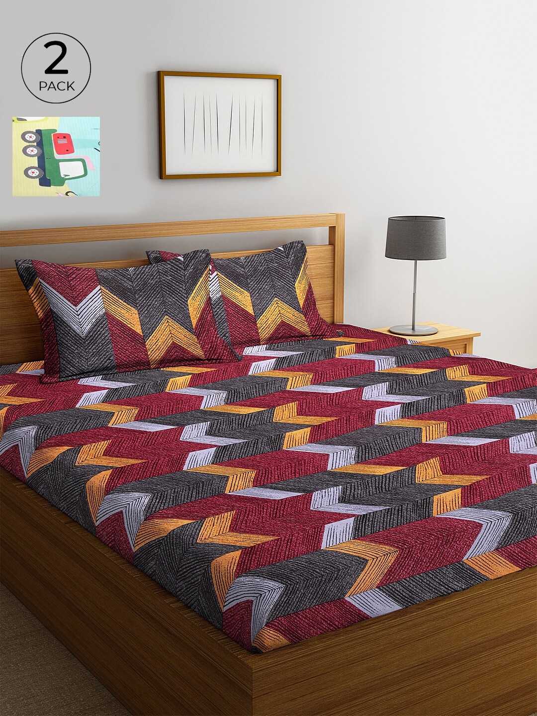 

KLOTTHE 210 TC Set of 2 Cotton King Bedsheet with 4 Pillow Covers, Multi