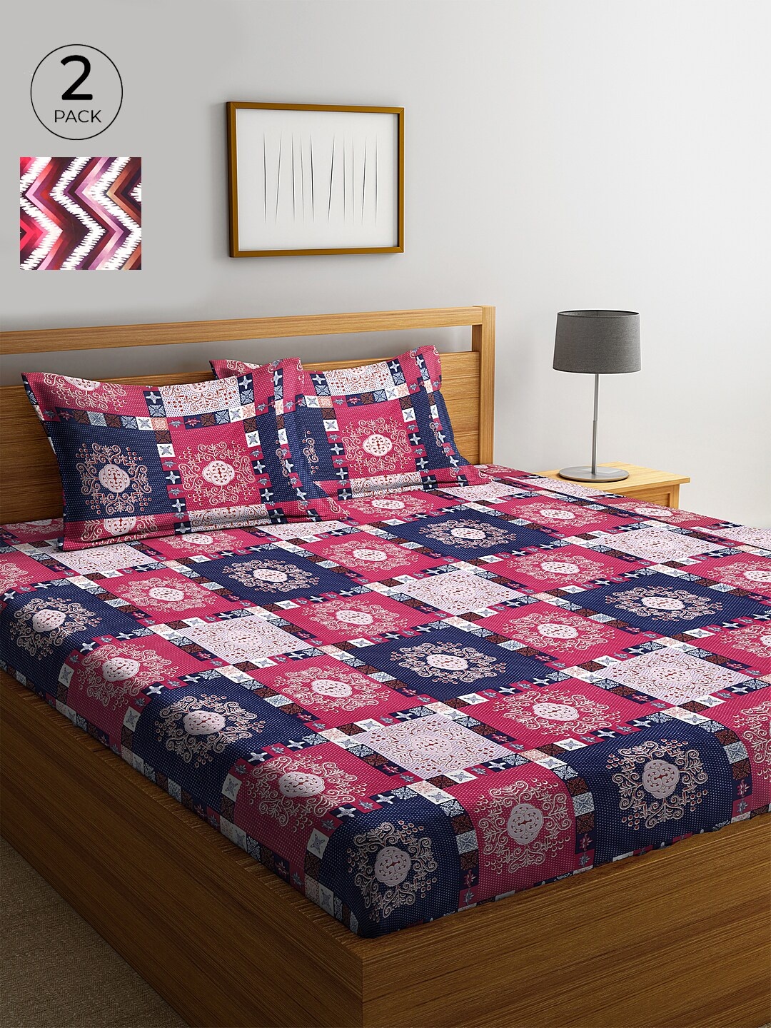 

KLOTTHE 210 TC Cotton 2 King Bedsheet with 4 Pillow Covers, Pink