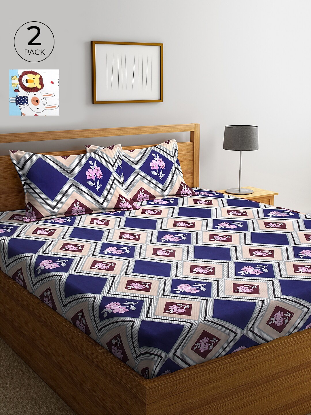 

KLOTTHE White & Beige Geometric 210 TC Cotton 2 King Bedsheet with 4 Pillow Covers