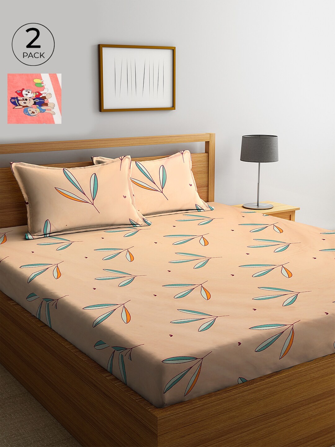 

KLOTTHE 210 TC Cotton 2 King Bedsheet with 4 Pillow Covers, Beige
