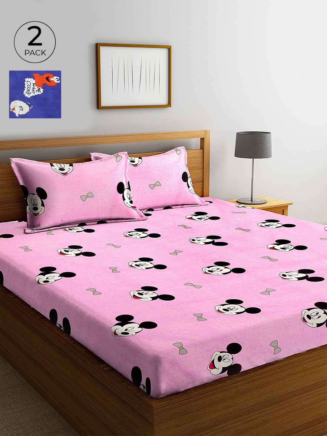 

KLOTTHE Pack of 2 Pink & Blue 210 TC Cotton King Bedsheets with 4 Pillow Covers