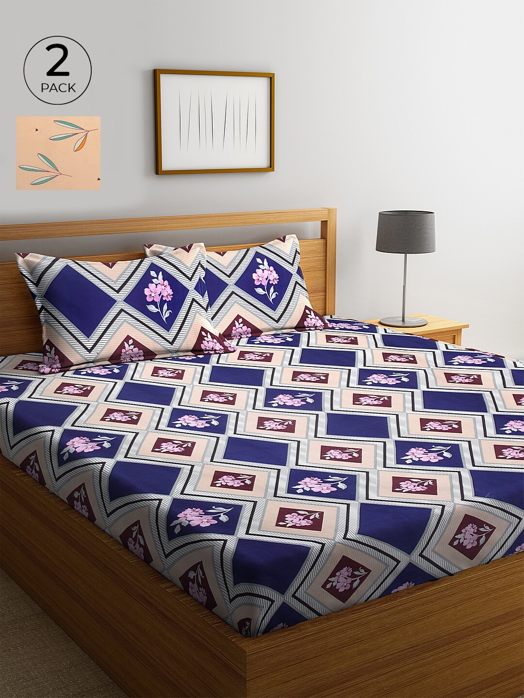 

KLOTTHE 210 TC Set of 2 Cotton King Bedsheet with 4 Pillow Covers, Beige