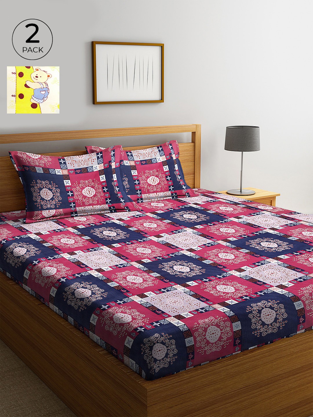

KLOTTHE Cream-Coloured & Yellow Ethnic Motifs 210 TC Cotton 2 King Bedsheet with 4 Pillow Covers