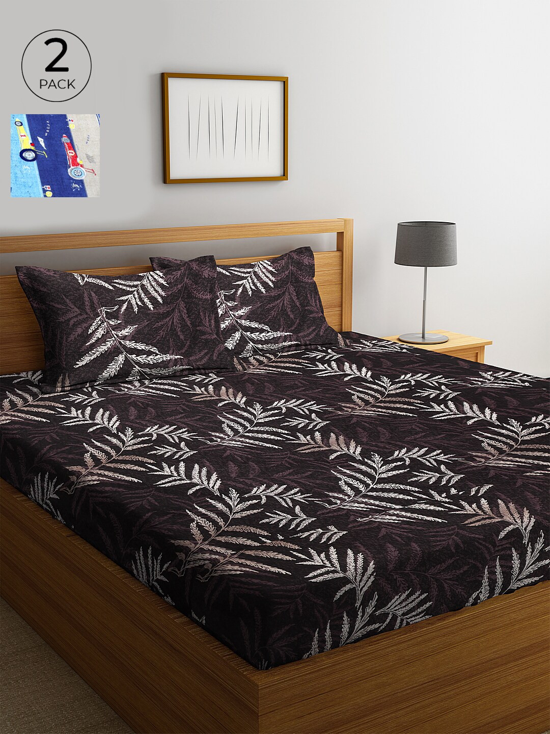 

KLOTTHE Blue Graphic 210 TC Cotton 2 King Bedsheet with 4 Pillow Covers