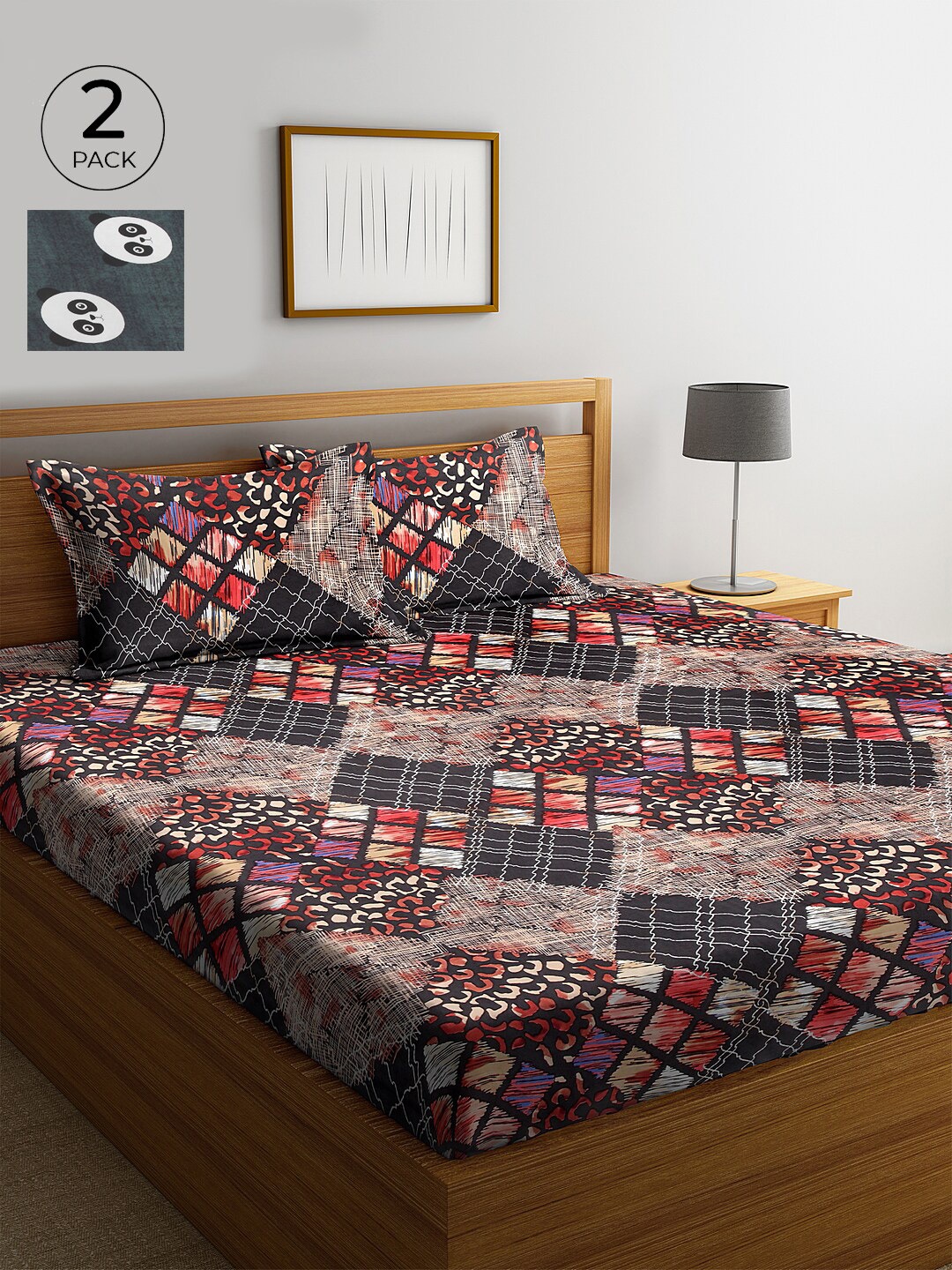 

KLOTTHE Brown & Grey Graphic 210 TC Cotton 2 King Bedsheet with 4 Pillow Covers