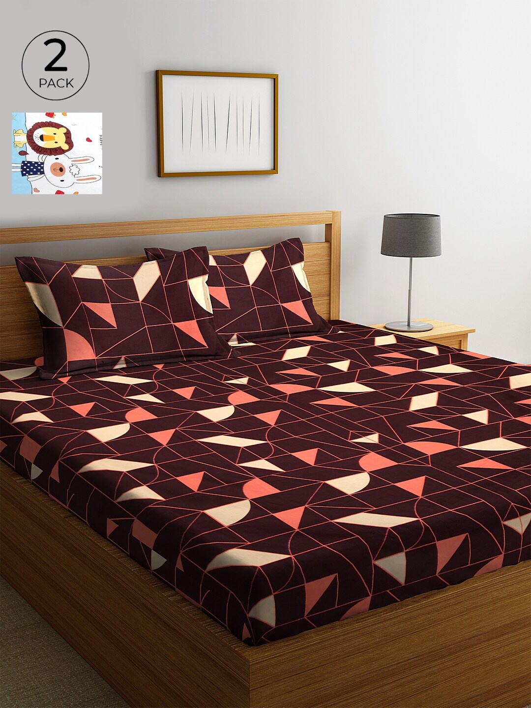 

KLOTTHE Multicoloured Graphic 210 TC Cotton 2 King Bedsheet with 4 Pillow Covers, Multi
