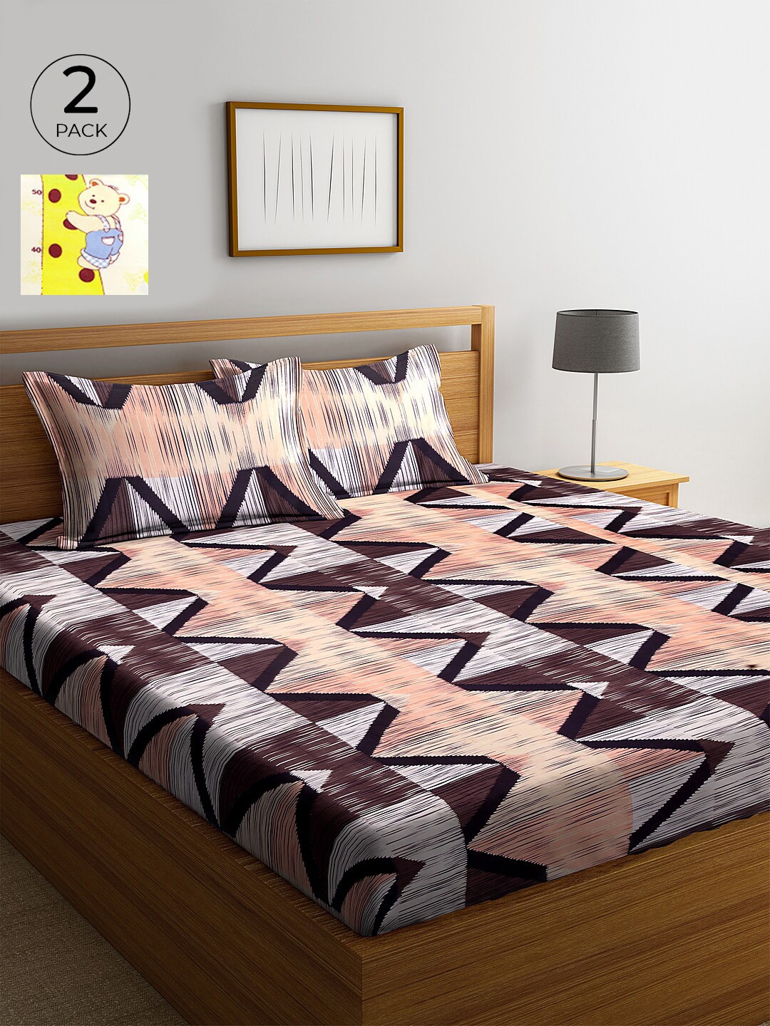 

KLOTTHE Multicoloured Geometric Cotton 2 King Bedsheet with 4 Pillow Covers, Multi
