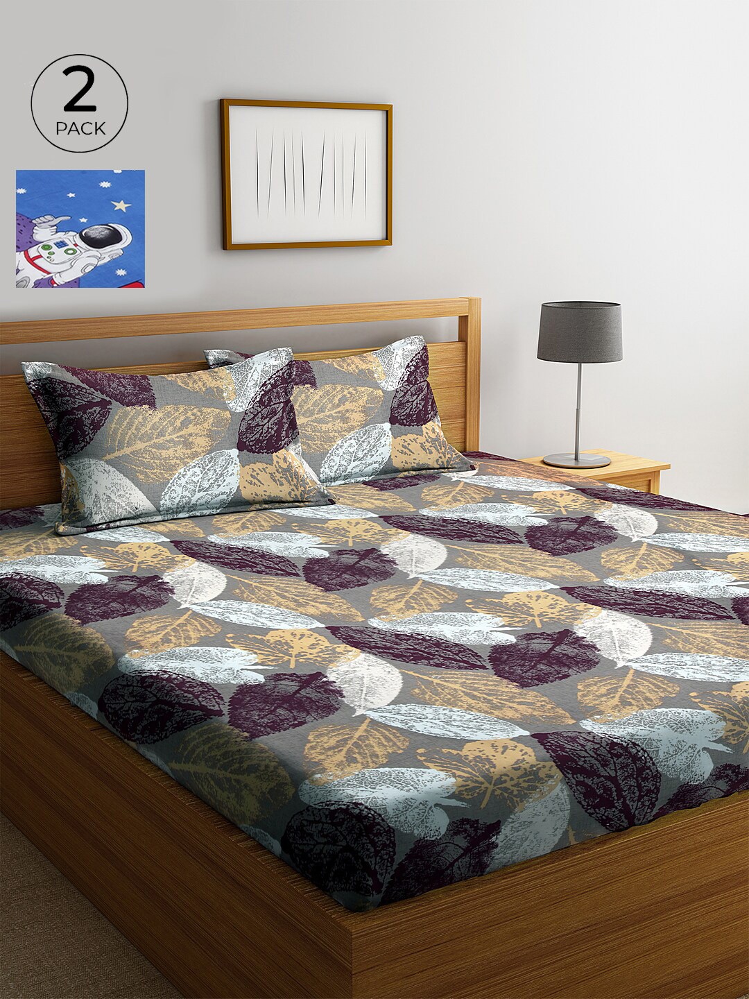

KLOTTHE Blue & Grey Floral 210 TC Cotton 2 King Bedsheet with 4 Pillow Covers