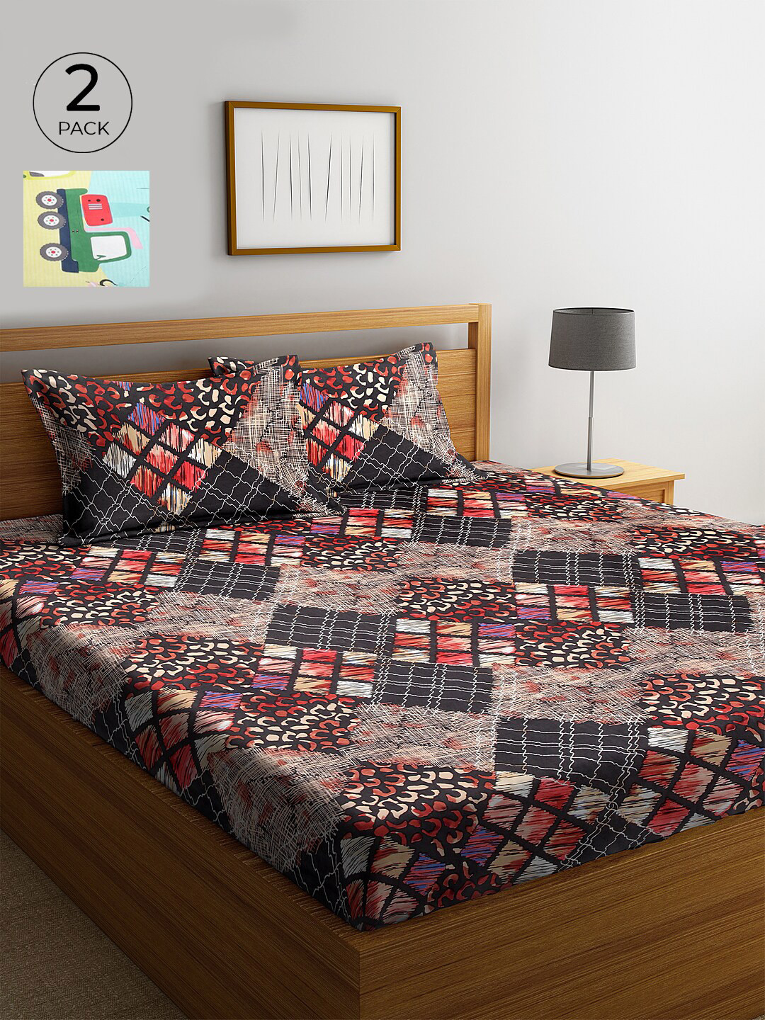 

KLOTTHE Turquoise Blue Set of Printed 210 TC Cotton 2 King Bedsheet with 4 Pillow Covers