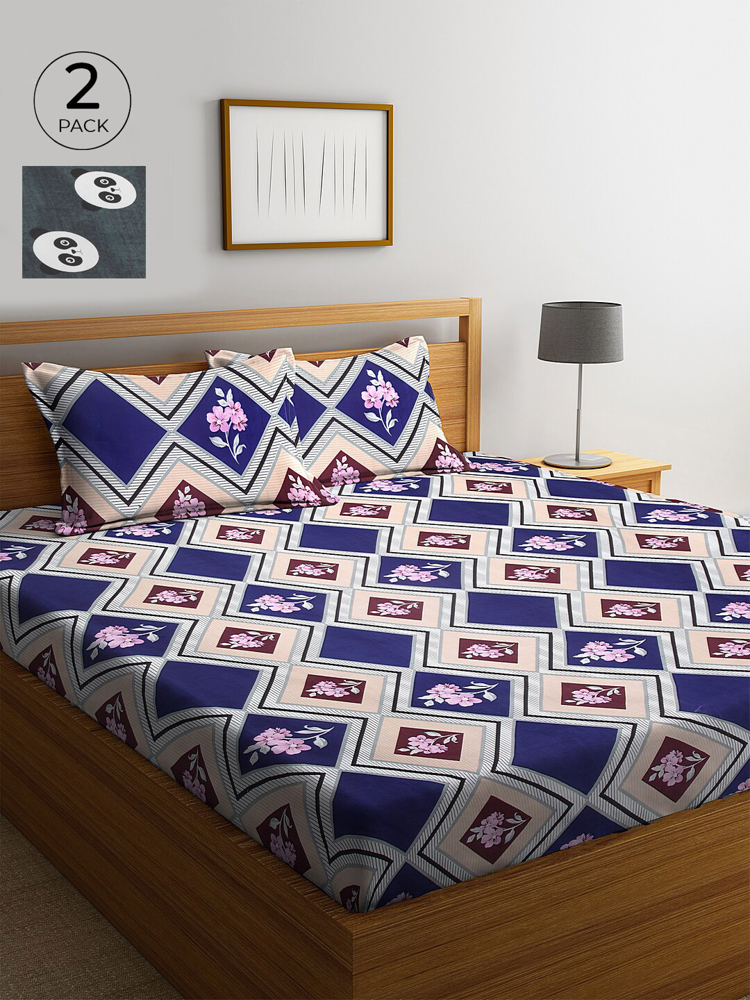 

KLOTTHE Green & Blue Graphic 210 TC Cotton 2 King Bedsheet with 4 Pillow Covers