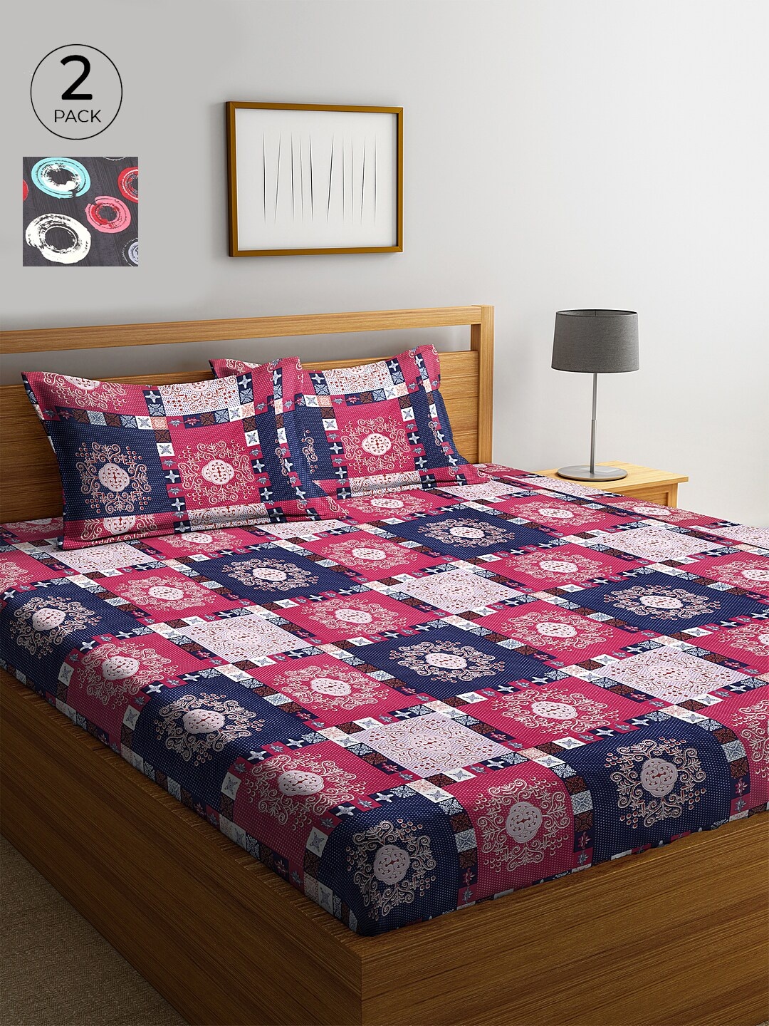 

KLOTTHE 210 TC Cotton 2 King Bedsheet with 4 Pillow Covers, Multi