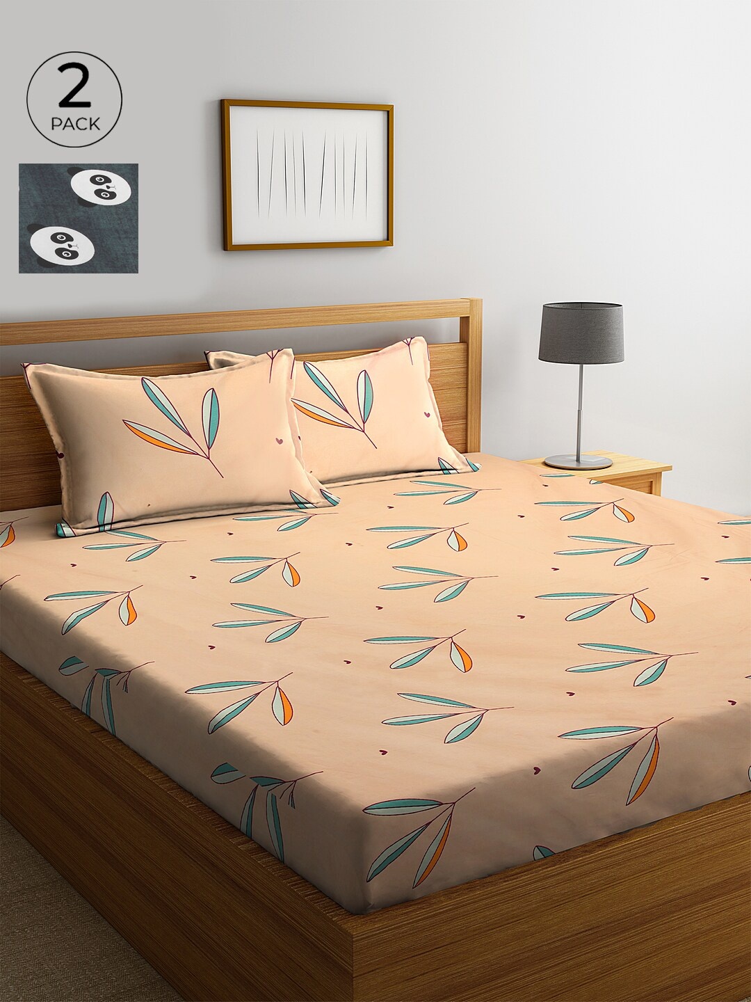 

KLOTTHE 210 TC Cotton 2 King Bedsheet with 4 Pillow Covers, Peach