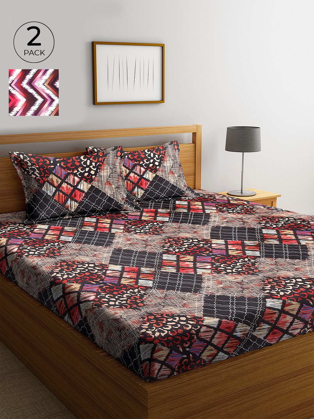 

KLOTTHE Multicoloured Geometric 210 TC Cotton 2 King Bedsheet with 4 Pillow Covers, Multi