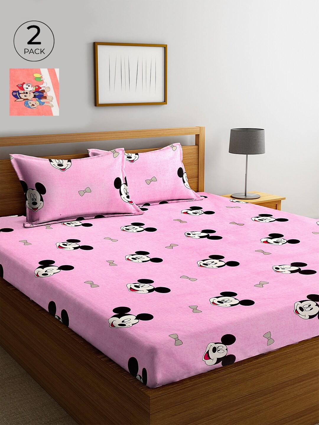 

KLOTTHE 210 TC Set of 2 Cotton King Bedsheet with 4 Pillow Covers, Pink