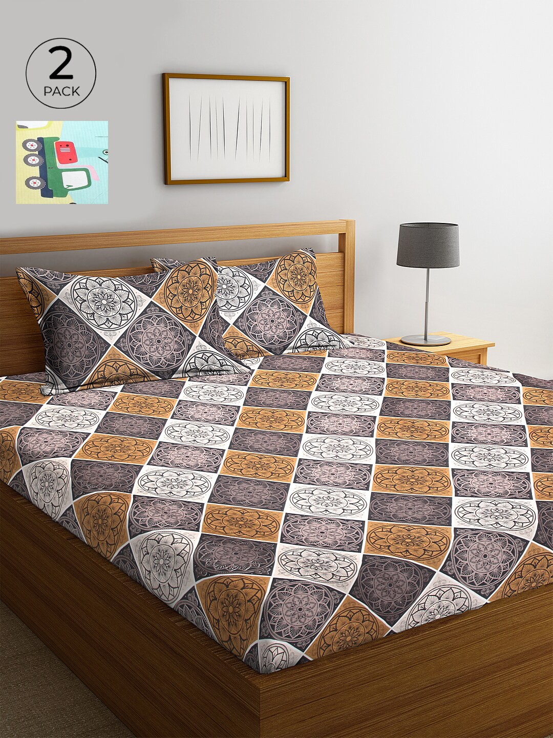 

KLOTTHE 210 TC Cotton 2 King Bedsheet with 4 Pillow Covers, Brown