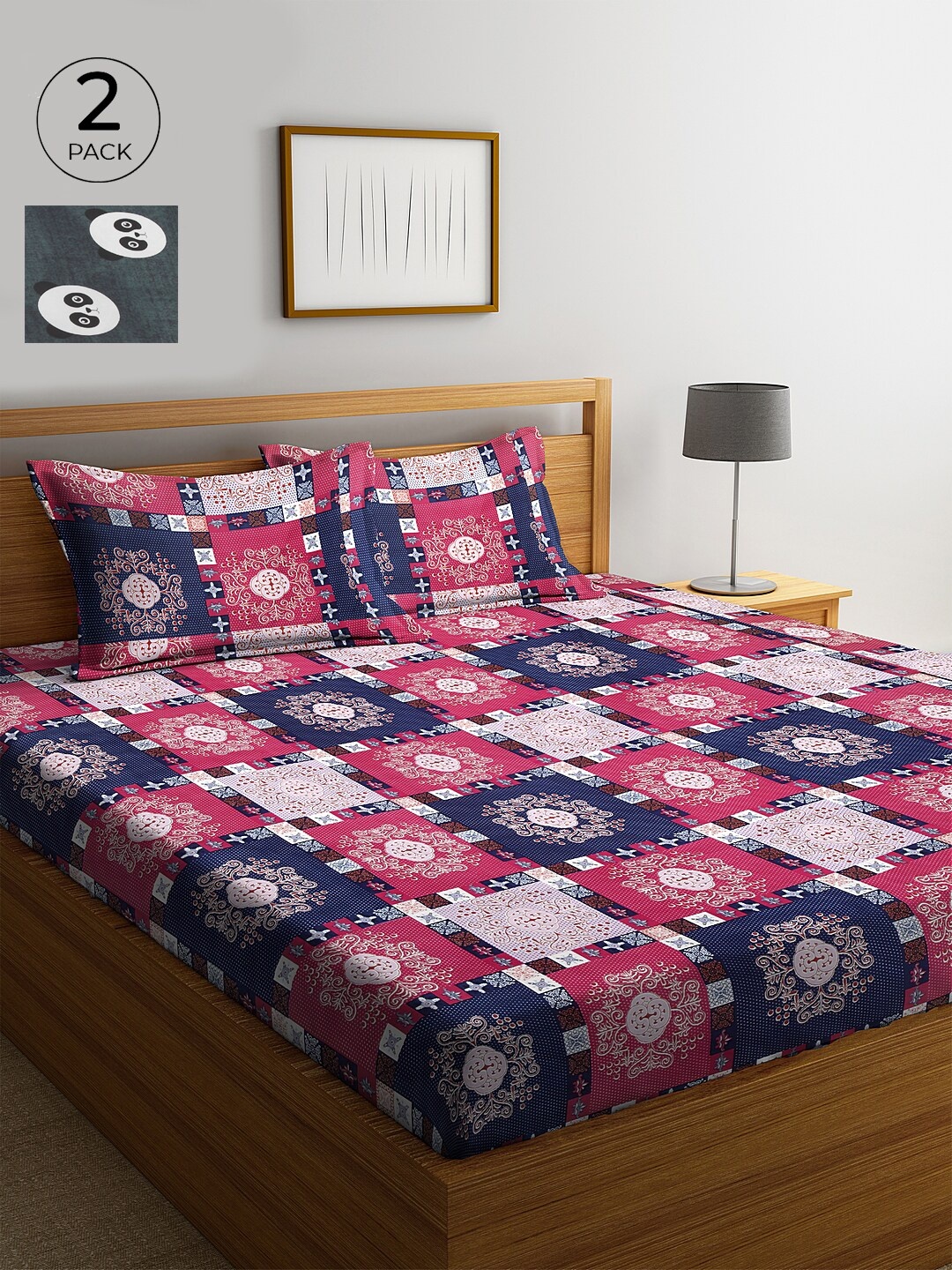 

KLOTTHE 210 TC Set of 2 Cotton King Bedsheet with 4 Pillow Covers, Pink
