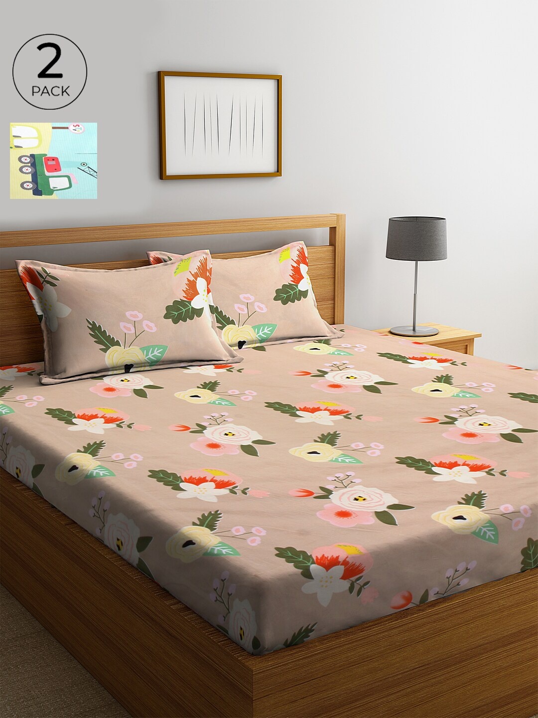 

KLOTTHE 210 TC Cotton 2 King Bedsheet with 4 Pillow Covers, Beige