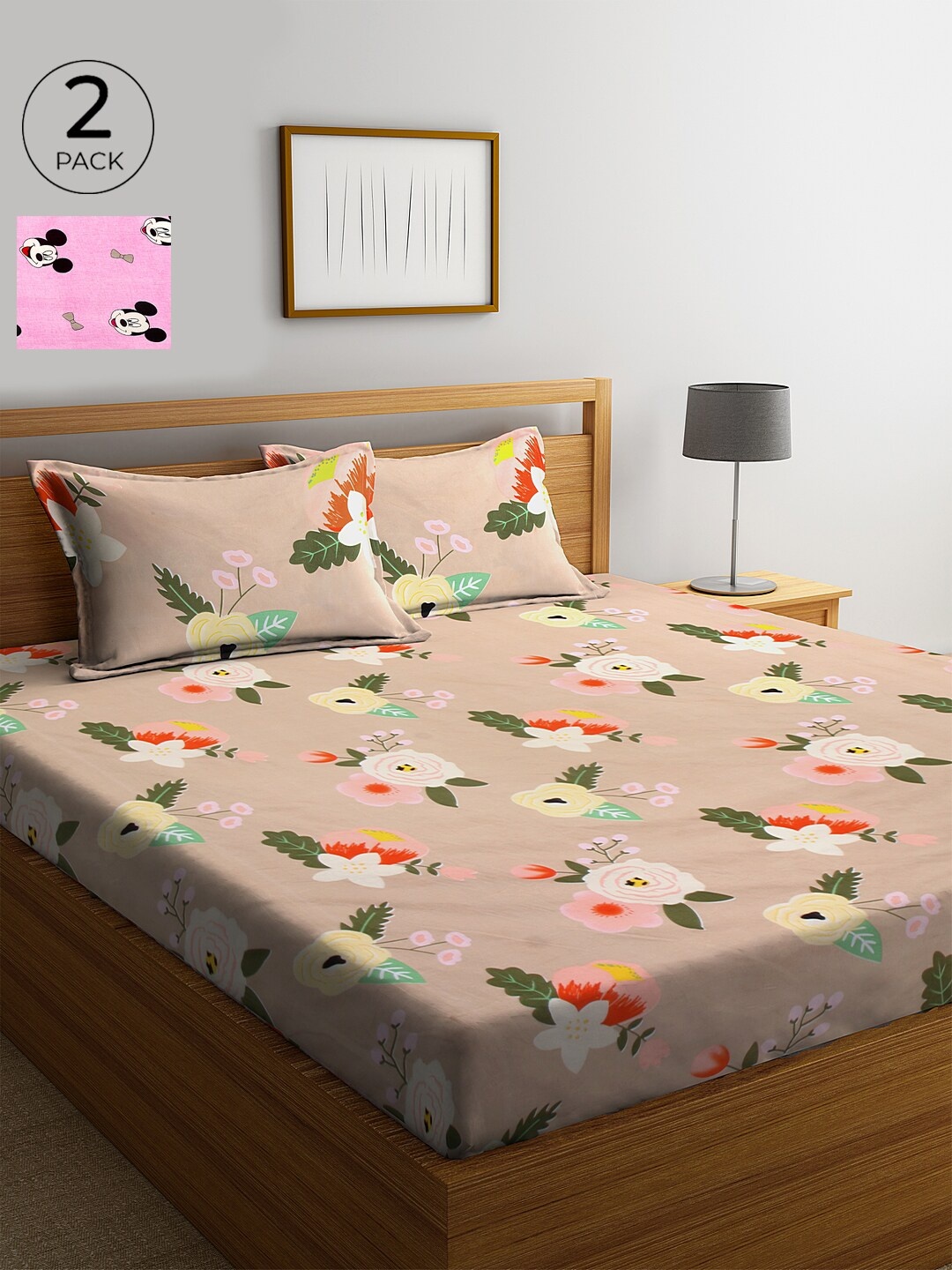 

KLOTTHE 210 TC Cotton 2 King Bedsheet with 4 Pillow Covers, Beige
