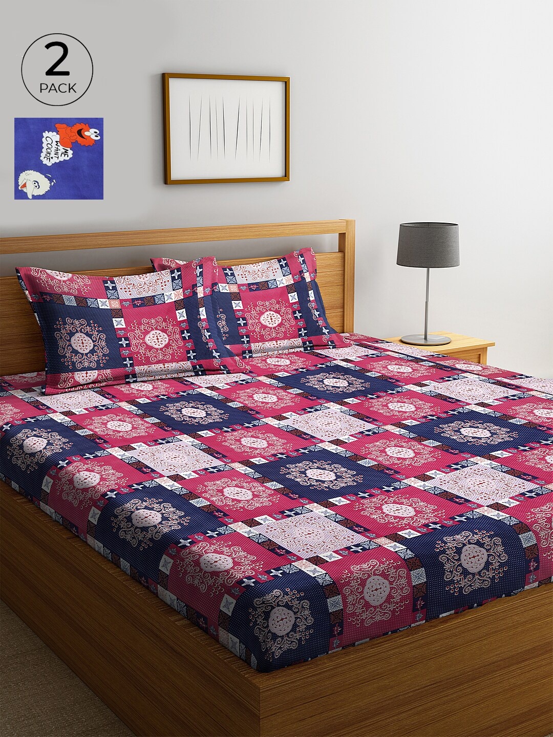 

KLOTTHE 210 TC Set of 2 Cotton King Bedsheet with 4 Pillow Covers, Blue