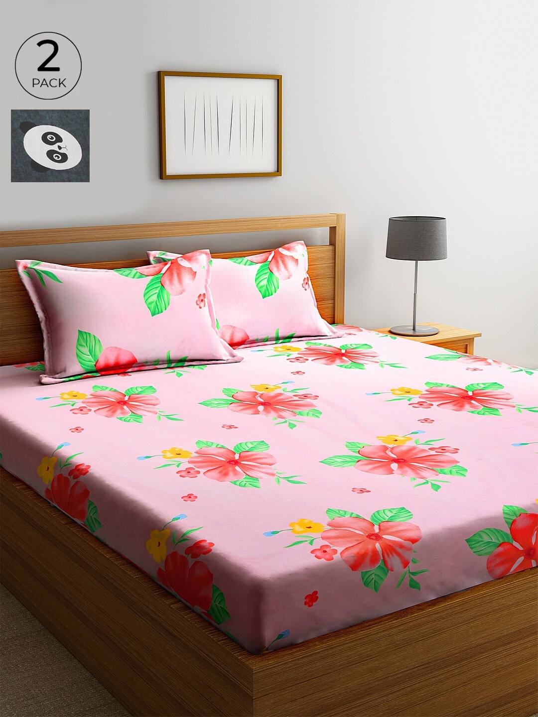 

KLOTTHE 210 TC Cotton 2 King Bedsheet with 4 Pillow Covers, Pink