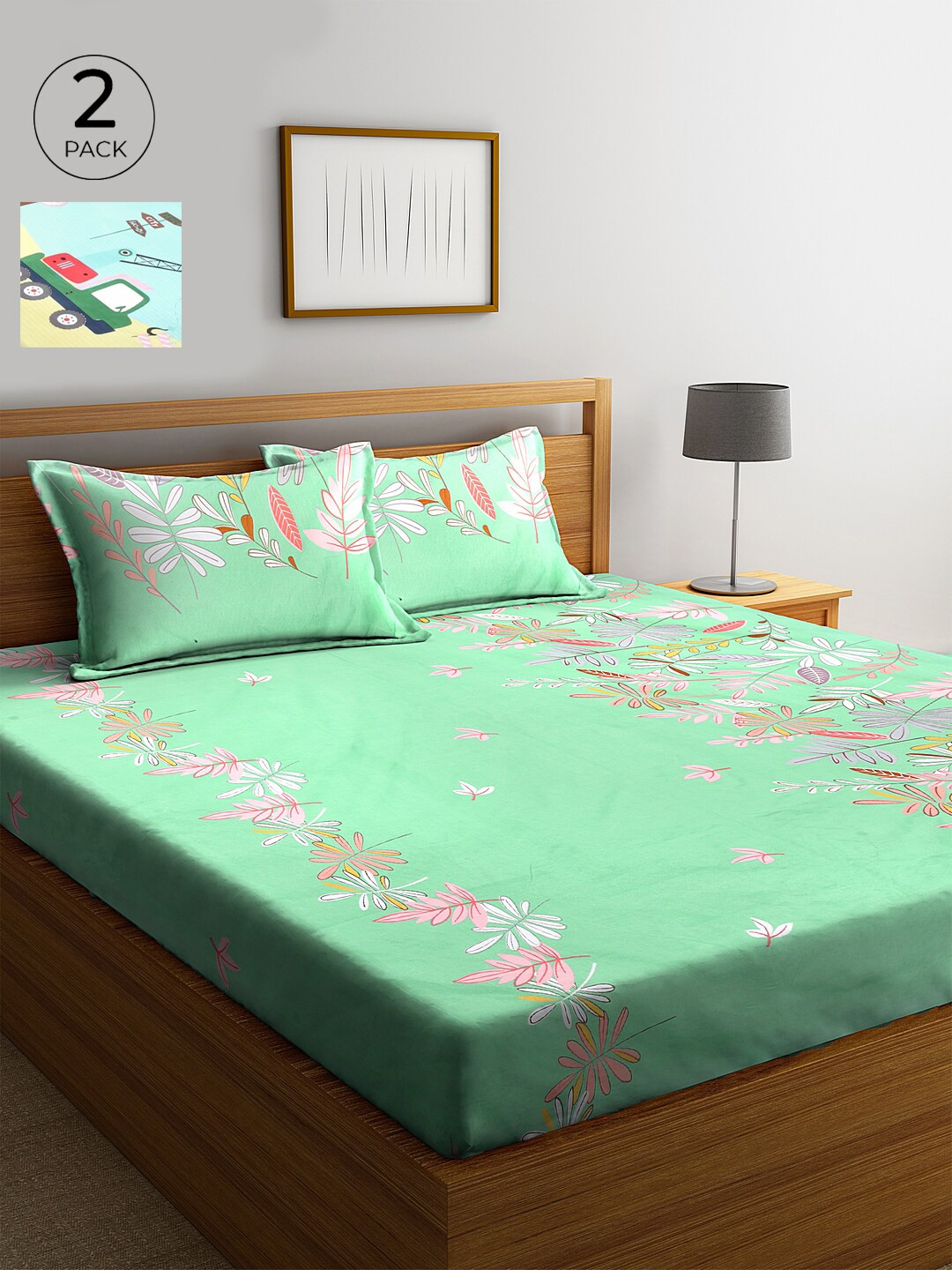 

KLOTTHE 210 TC Cotton 2 King Bedsheet with 4 Pillow Covers, Green