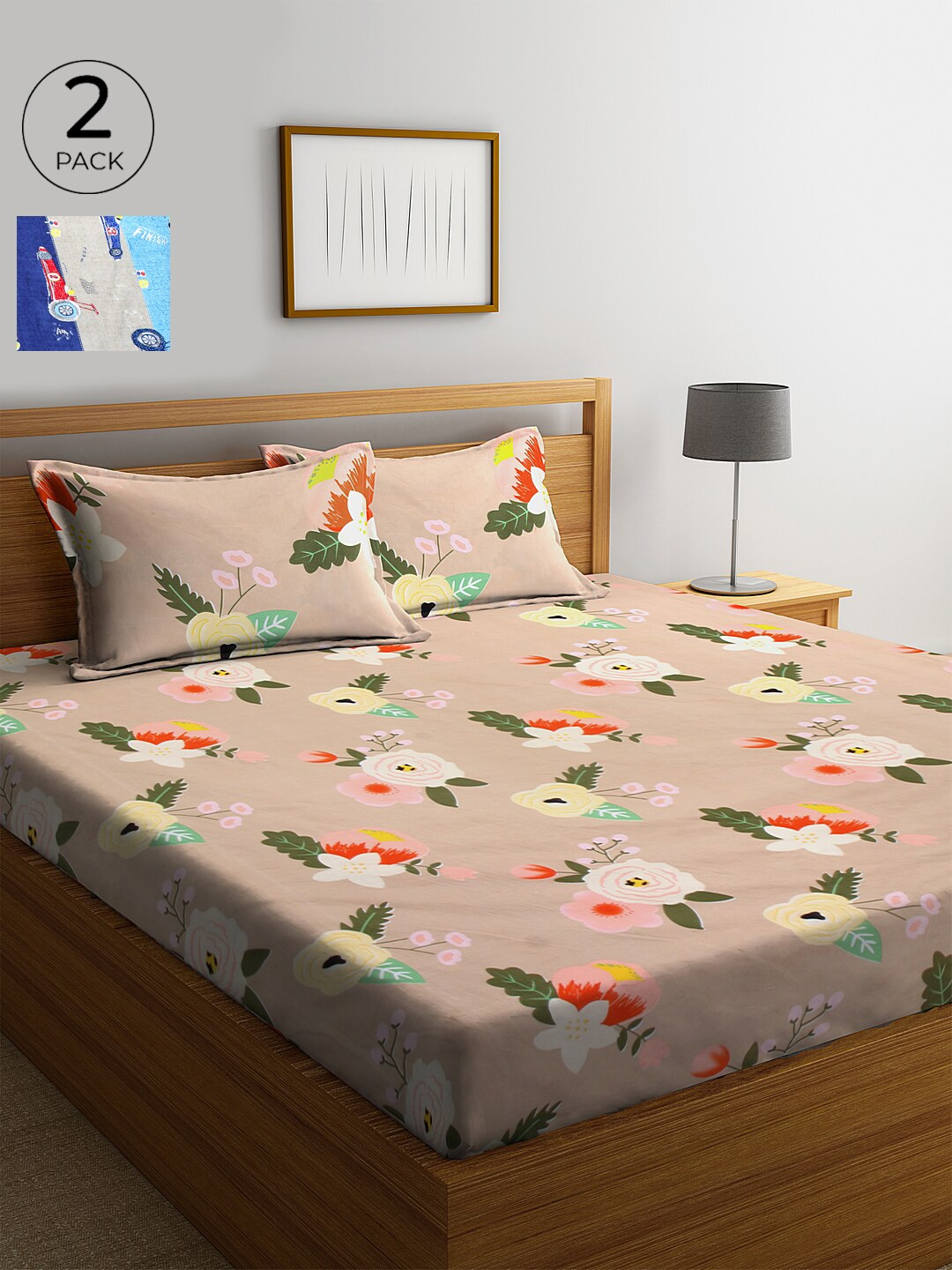 

KLOTTHE 210 TC Cotton 2 King Bedsheet with 4 Pillow Covers, Beige