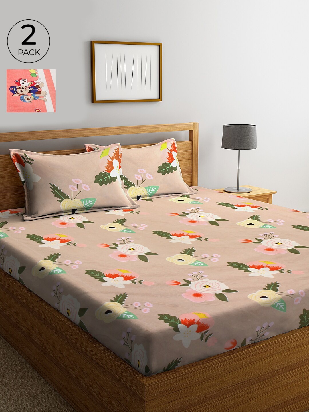 

KLOTTHE 210 TC Cotton 2 King Bedsheet with 4 Pillow Covers, Beige