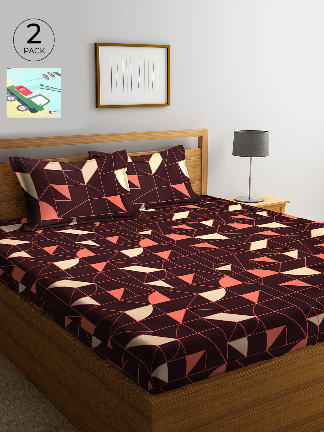 

KLOTTHE 210 TC Cotton 2 King Bedsheet with 4 Pillow Covers, Brown