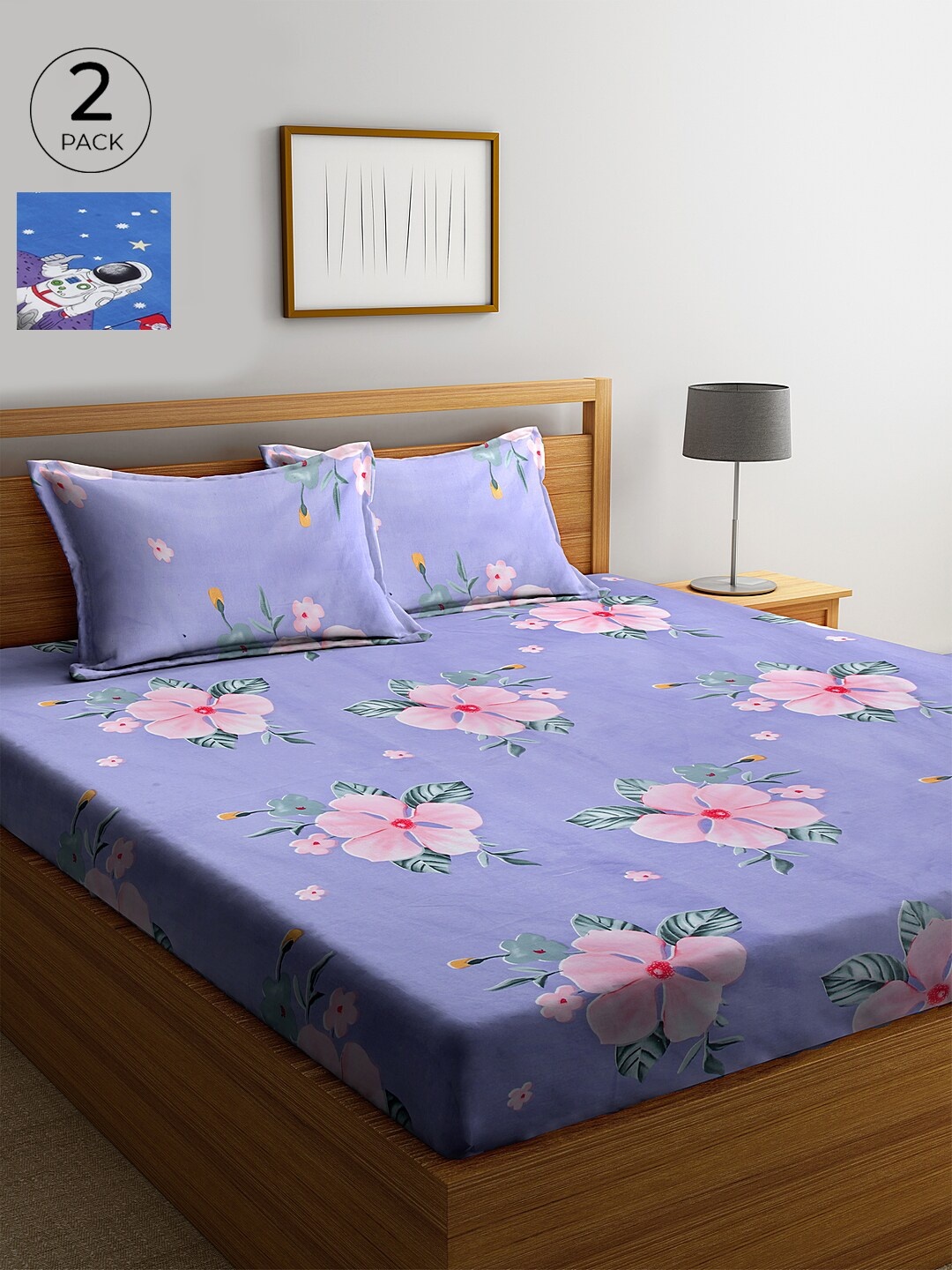 

KLOTTHE 210 TC Set of 2 Cotton King Bedsheet with 4 Pillow Covers, Blue