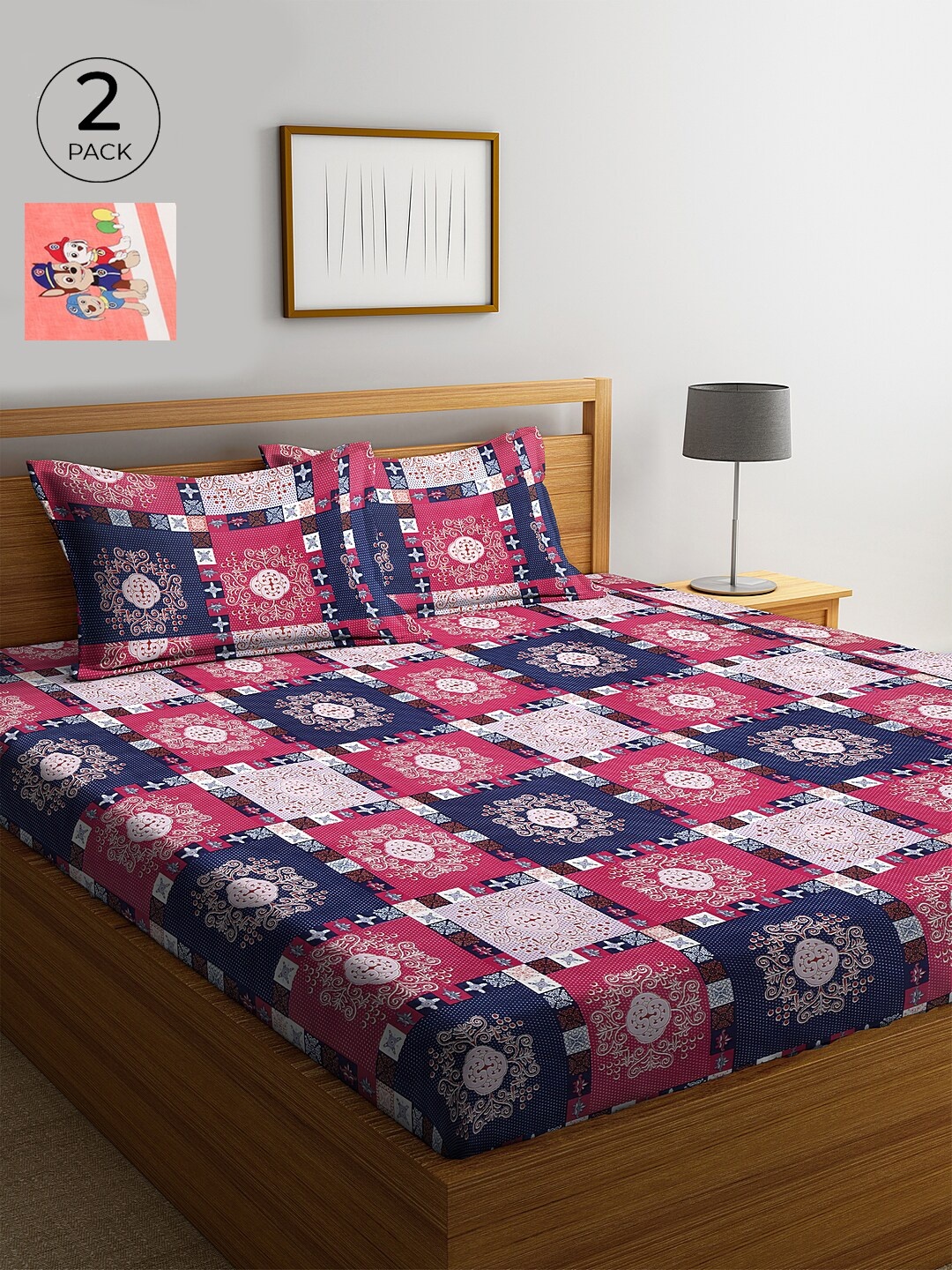 

KLOTTHE 210 TC Cotton 2 King Bedsheet with 4 Pillow Covers, Pink