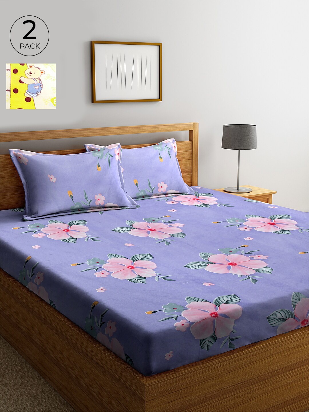 

KLOTTHE 210 TC Cotton 2 King Bedsheet with 4 Pillow Covers, Lavender
