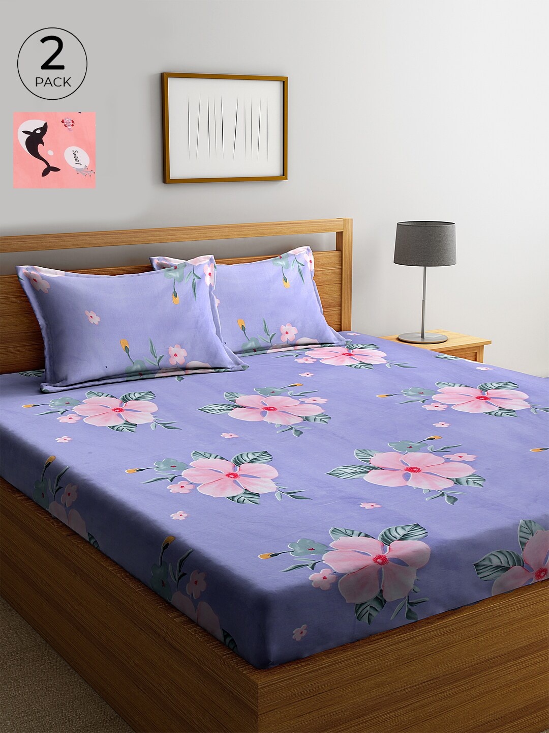 

KLOTTHE 210 TC Set of 2 Cotton King Bedsheet with 4 Pillow Covers, Pink