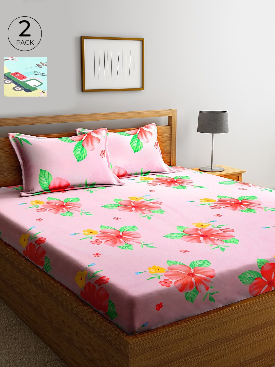 

KLOTTHE 210 TC Set of 2 Cotton King Bedsheet with 4 Pillow Covers, Sea green